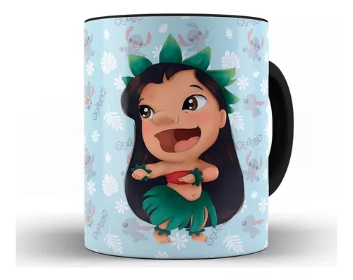 Caneca Porcelana Alça e interior colorido lilo e stitch