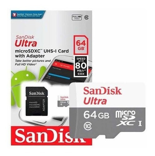 Memoria Micro Sd Xc 64gb Sandisk Clase10 Original Sellada