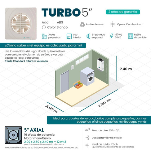 Imagen 2 de 7 de Extractor De Aire Turbo 5 Pulgadas Blanco Masterfan