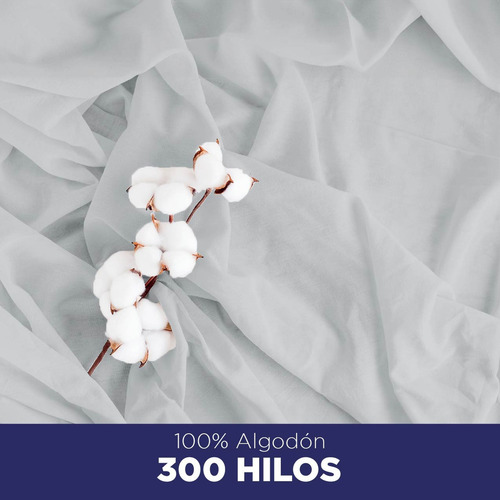 Juego De Sábanas 100% Algodón 300 Hilos Matrimonial - Hokins Color Gris Diseño de la tela Liso