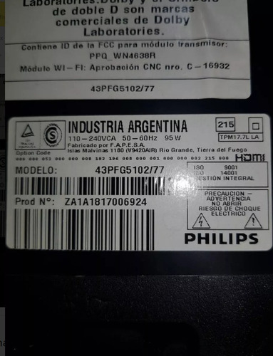 Placa Fuente Philips 43pfg5102/77