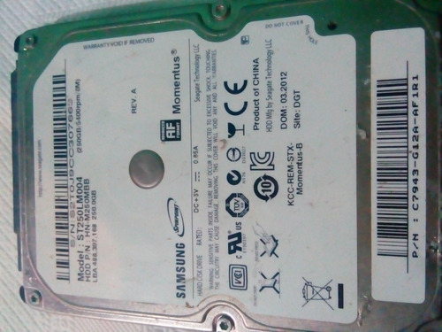 Imagen 1 de 2 de Disco Rígido Sansung 250gb/5400rpm/8mModelo:st250lm004