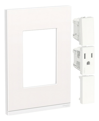 Placa Fénix Blanca Con Apagador Sencillo Y Contacto, Orion C Color Plateado Y Blanco Corriente Nominal 16 A Voltaje Nominal 250v