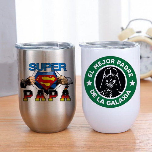 Vaso Vinero Personalizad Termico De Acero C/ Tapa, Dia Padre