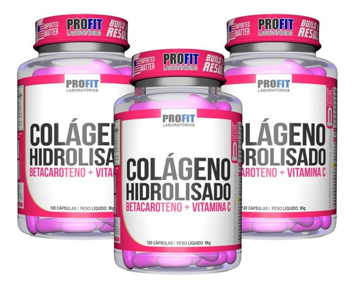 3x Colágeno Hidrolisado C/ Betacaroteno 120caps - Profit