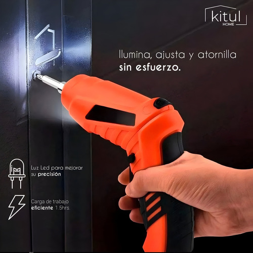 Kit Completo Taladro Desatornillador Inalámbrico 46 Piezas Color Naranja