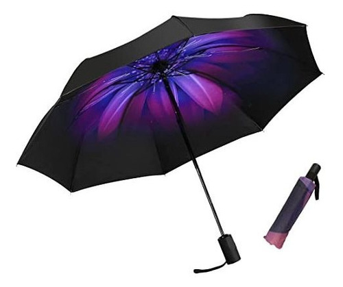 Paraguas De Viaje Compacto A Prueba De Viento Orquidea Negro