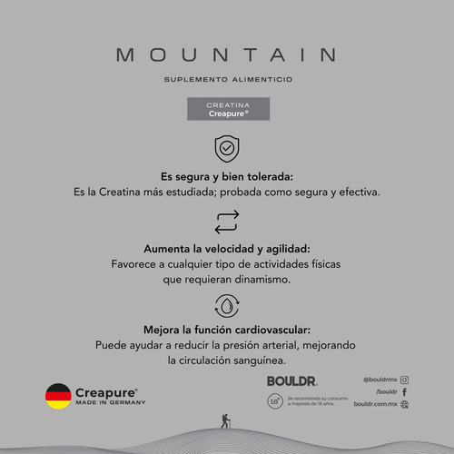 Creatina Creapure® Mountain 500 Grs Sabor Natural Bouldr