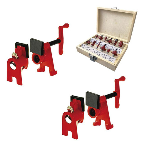 Kit 2 Pipe Clamp + Jogo de Fresa para Tupia 12 Peças CHARBS