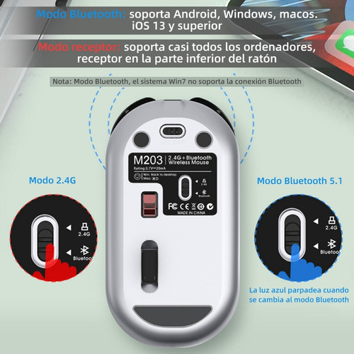 . Mouse Inalámbrico Silencioso Recargable Con 2.4g&bt5.1