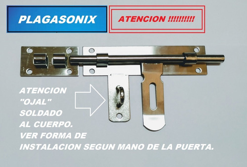 Imagen 4 de 10 de Pasador Acero Inox. 23cm. Mas Candado 50mm. Reforzado Kit