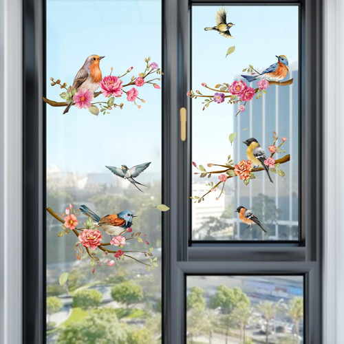 Calcomanía De Ventana Con Diseño De Pájaros, Extraíble,