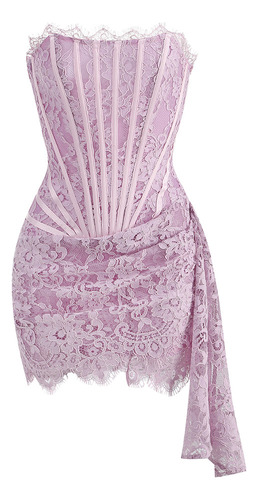 Vestido De Mujer Para Navidad Sin Tirantes De Encaje Vc Rojo