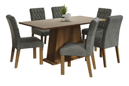Juego De Comedor Con Mesa Y 6 Sillas Madesa Britney Mcs 01 Color Marron/Crema/Plata Diseño de la tela de las sillas Liso