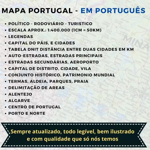Mapa Portugal Politico Turístico Banner Com Cordinha