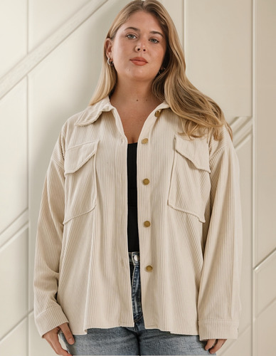 Camisaco Corderoy Oversize Mujer Bolsillos Talles Especiales