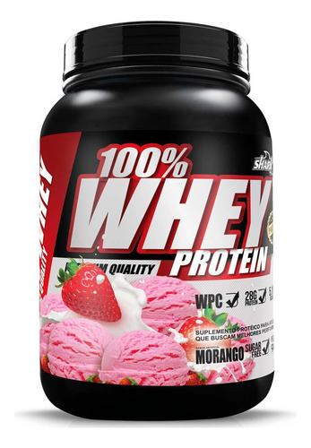 100% Whey Protein Shark Pro 900g Massa Muscular Morango