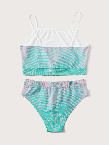 Set De Bikini Con Tira Spaghetti Con Estampado De Palma