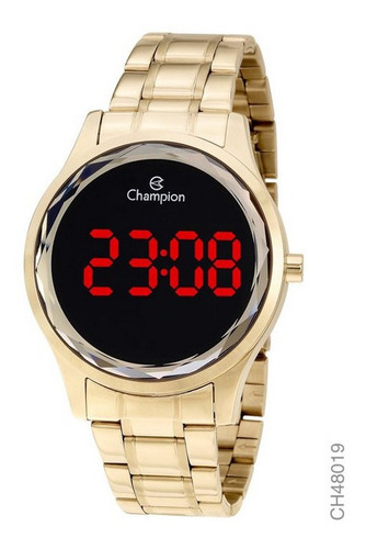 Relógio Champion Dourado Digital Led Vermelho Ch48019v Novo