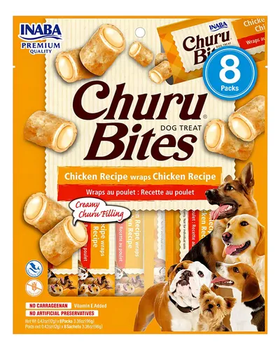 CHURU BITES C BOLSA * 8 POLLO 96 GR CHURU  x 8 Deliciosos bocaditos suaves rellenos de crema de pollo, ideales para consentir a tu gato.