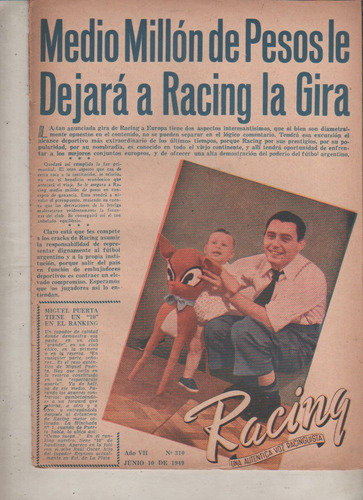 Revista Partidaria Racing * Vs Newells - Nº 310 Año 1949