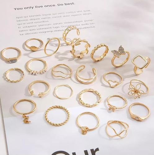 Juego De 22 Anillos Dorados Para Nudillos Mujer Ajustables
