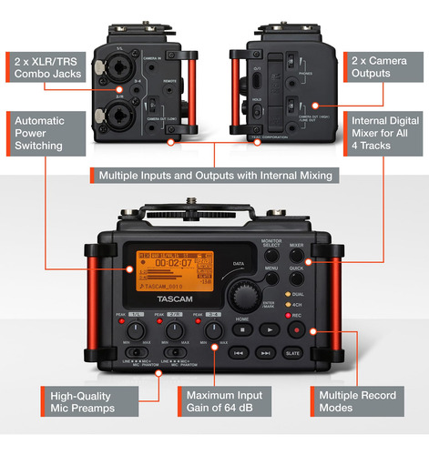 Grabador De Audio Portátil Tascam Dr-60dmkii De 4 Canales Pa