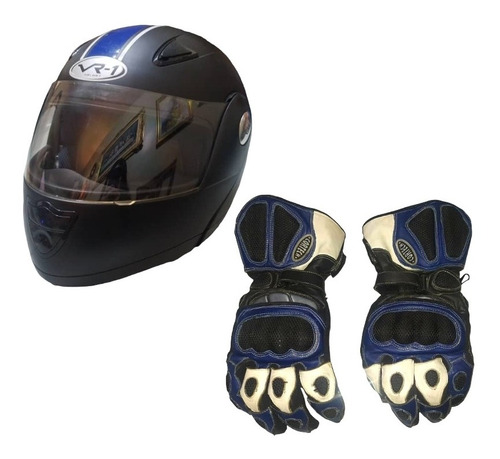 Casco Moto Integral Y Guantes Para Motorizado Azul-negro 