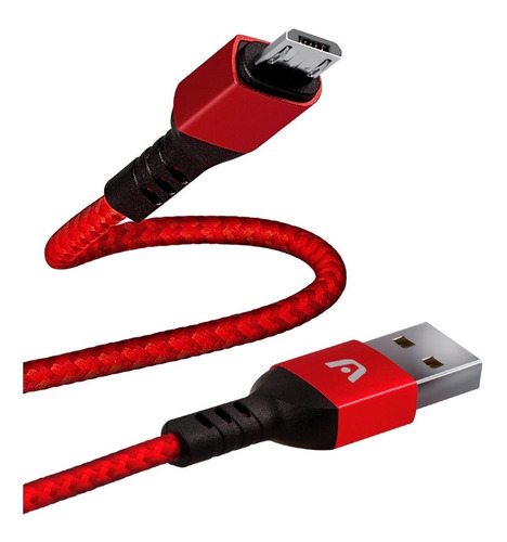 Imagen 1 de 4 de Cable Micro Usb De Nylon Rojo Argom Tech 1.8mts Carga Rápida