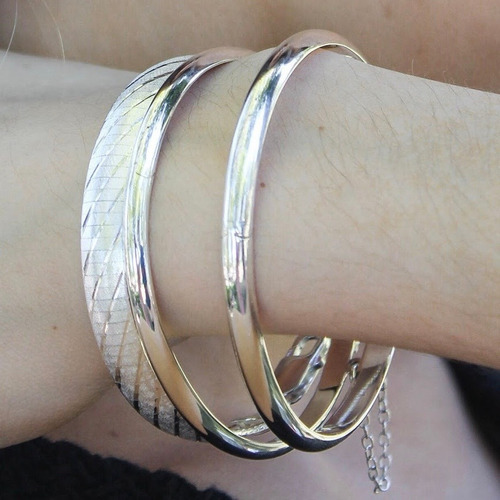 Pulsera Esclava Plata 925 Con Cadena De Seguridad (br4,5)