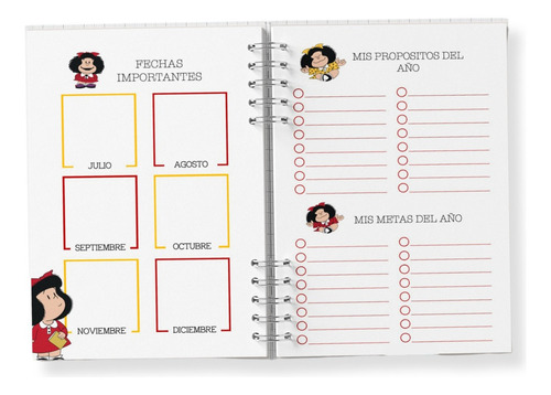 Agenda Temática Animada Mafalda Perpetua Pasta Dura Año 2024 Portada Rojo Aniamda Maf