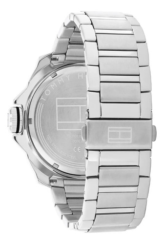 Reloj Tommy Hilfiger Hombre Windsurf 1792138 Malla Plateado Bisel Negro Fondo Negro