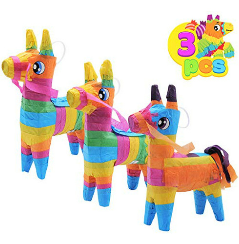 Mini Piñatas De Burro De 3 Piezas De 4  X 7  Pulgadas Color 