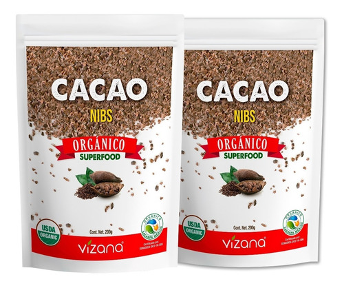 Cacao Nibs Orgánico 400g (2bolsas 200g) Vizana Nutrition