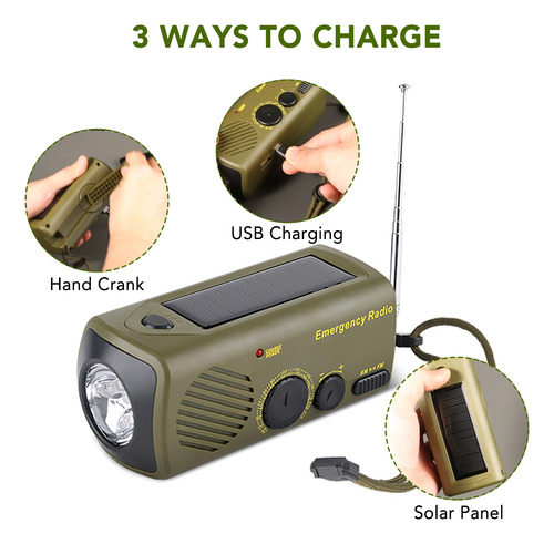 Radio Portátil Solar Manivela Usb Recargable Con Linterna So
