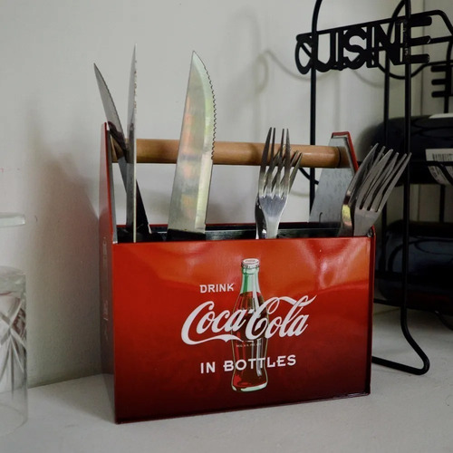 Porta Cubiertos Coca Cola Metal Original 4 Divisiones Manija