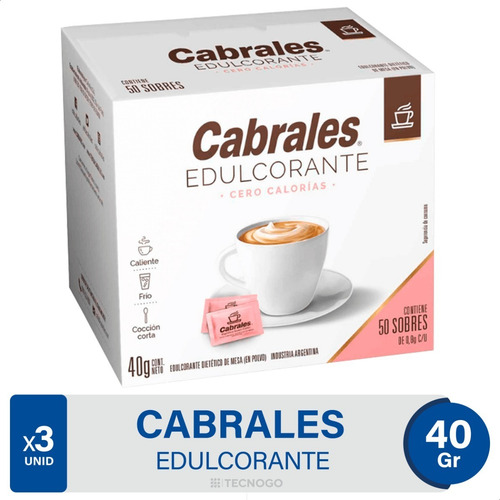 Imagen 1 de 7 de Edulcorante Cabrales X 50 Sobres 40g Pack X3 Cajas