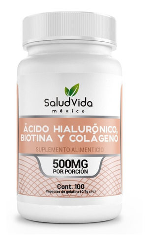 Imagen 1 de 3 de Biotina, Ácido Hialurónico Y Colágeno, 100 Cápsulas 500mg