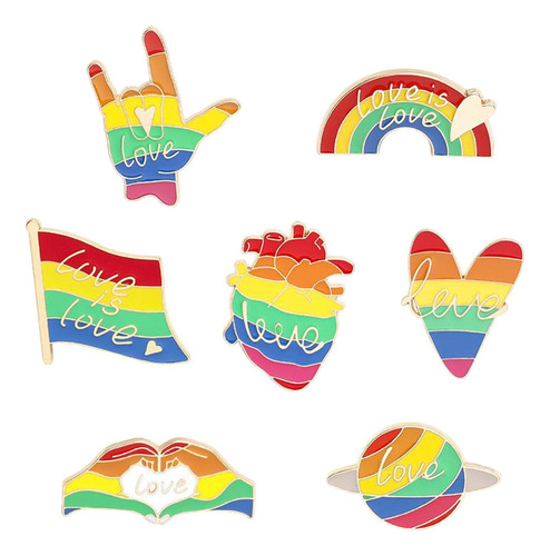 7 Piezas Arcoíris Broche Pins Pride Heart Bandera Etiqueta