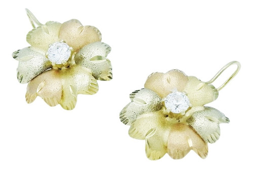 Aretes Oro Amarillo Blanco Rosa 14k Dama Mujer Flor Zirconia