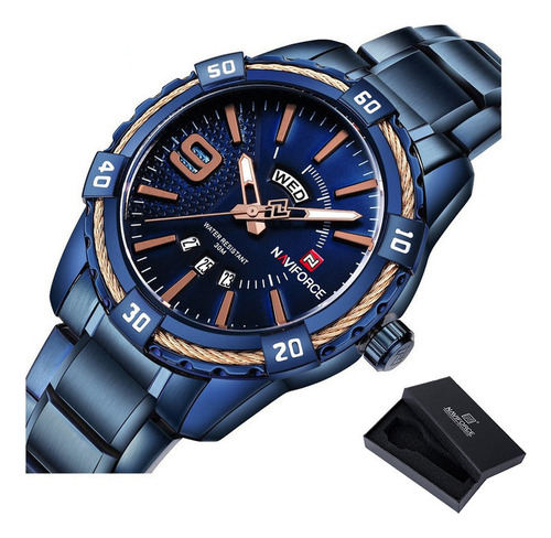 Relógios De Quartzo Com Calendário De Luxo Naviforce 9117 Cor Do Bisel Azul