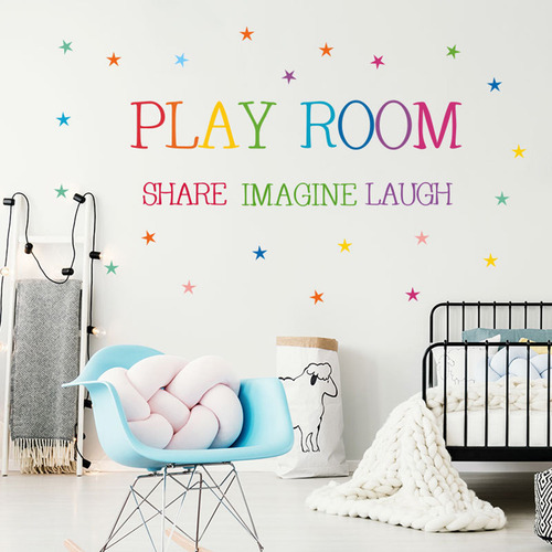 R Play Room Color Text Wall Stickers English Rumors Home Dec