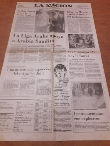 Tapa Diario La Nación 11 08 1990 Irak Saddam Eduardo Menem 