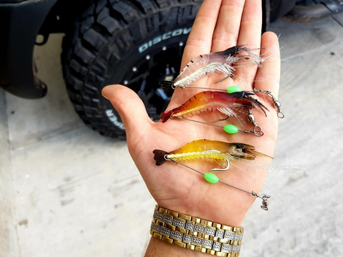 5 Camarones Grandes Con Anzuelo! Pesca Mar Estero Luminosos