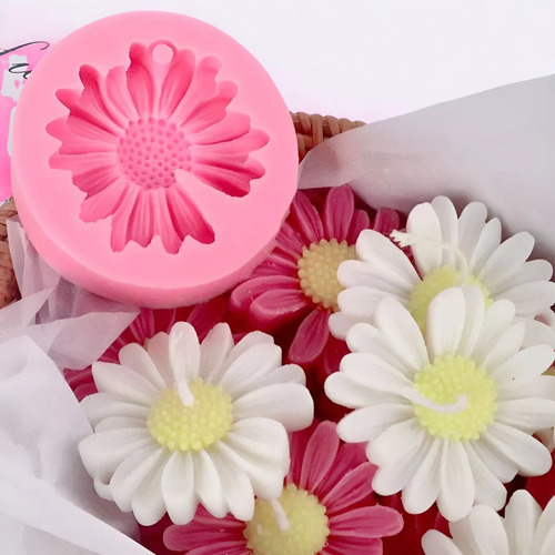 Molde Silicona Flor Margarita 7cm Fondant Vela Jabon Comun Rosa