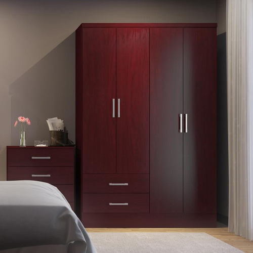 Imagen 2 de 5 de Ropero Closet Bertolini 584 4 Puertas 2 Cajones Caoba