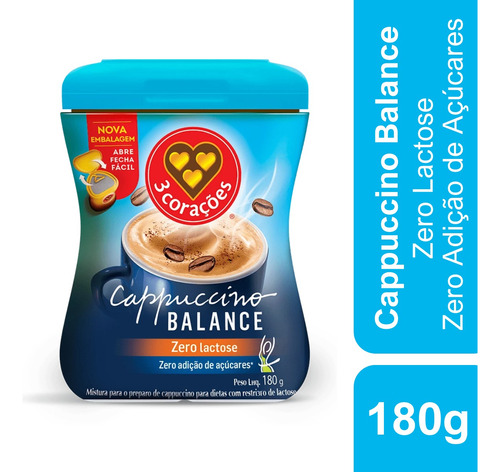 Cappuccino Balance Zero Lactose 180g 3 Corações