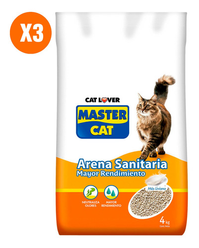 Master Cat Pack 3 Und - Arena Sanitaria No Aglutinante 4 Kg