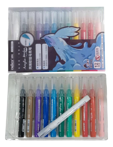 Set De Marcadores Punta Pincel Acrílico Valija Estuche X12