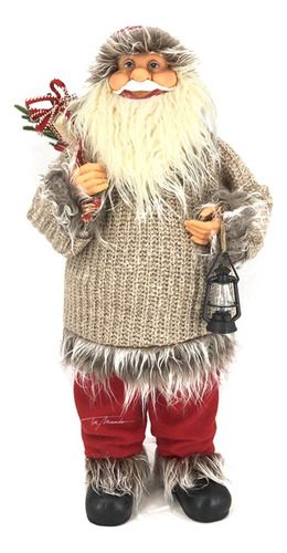 Papa Noel Pantalón Rojo Y Buzo Gris 60cm Decoración Navidad 
